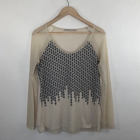 ANGELS NEVER DIE, Unique Sheer Arm Black Print Top, Medium, Small - Picture 1 of 8